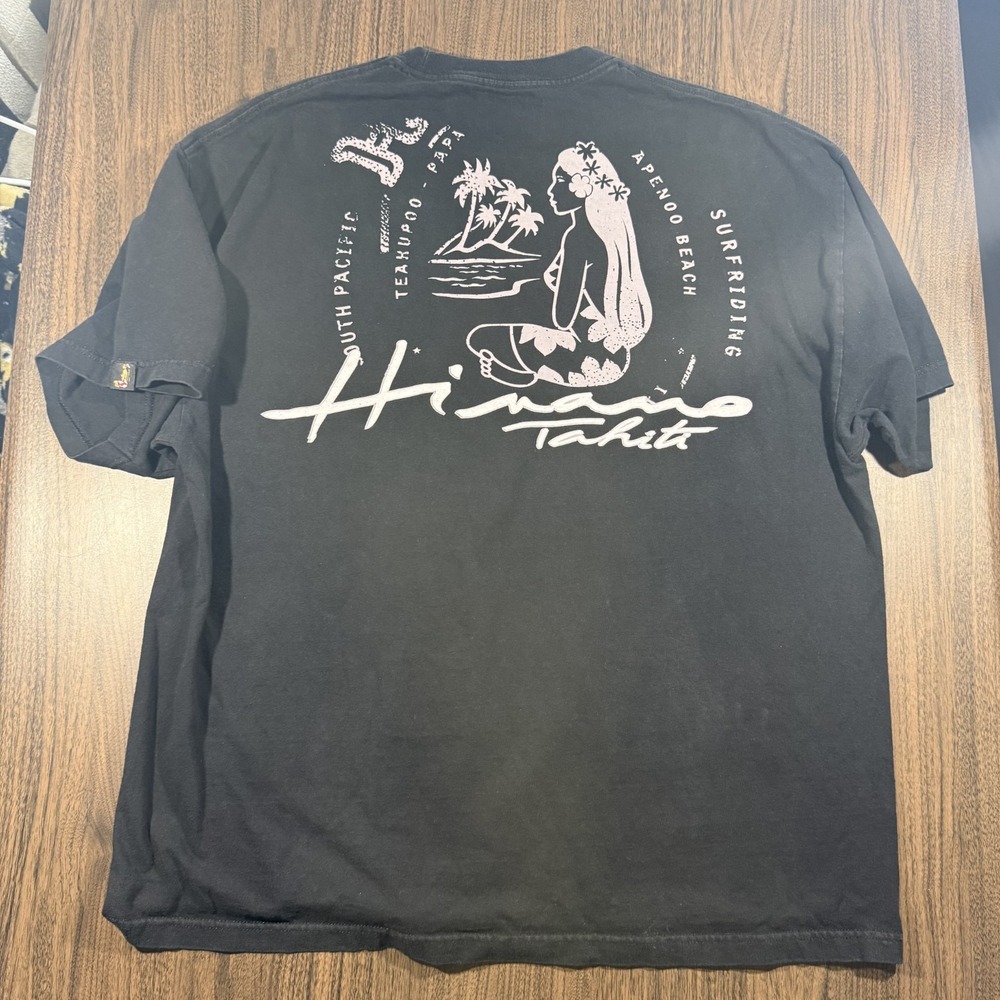Hinano Tahiti Hiti Mahana Hula Girl Logo Black Men's Crew Tee Shirt 2XL